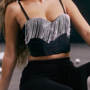 SHEIN SXY Rhinestone Fringe Cami Crop Top